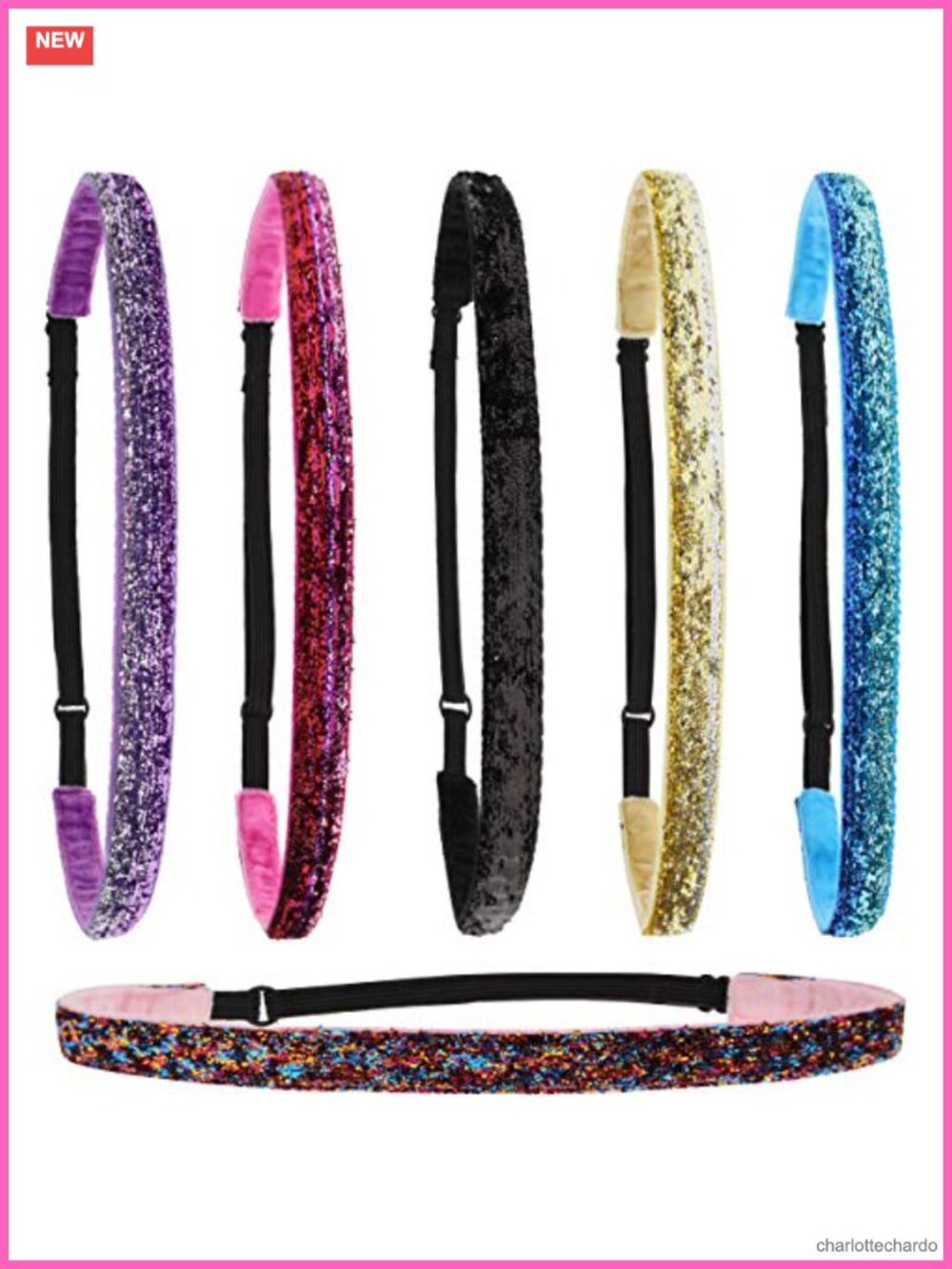 Adjustable Glitter Headbands Non Slip Elastic Hair Bands Set